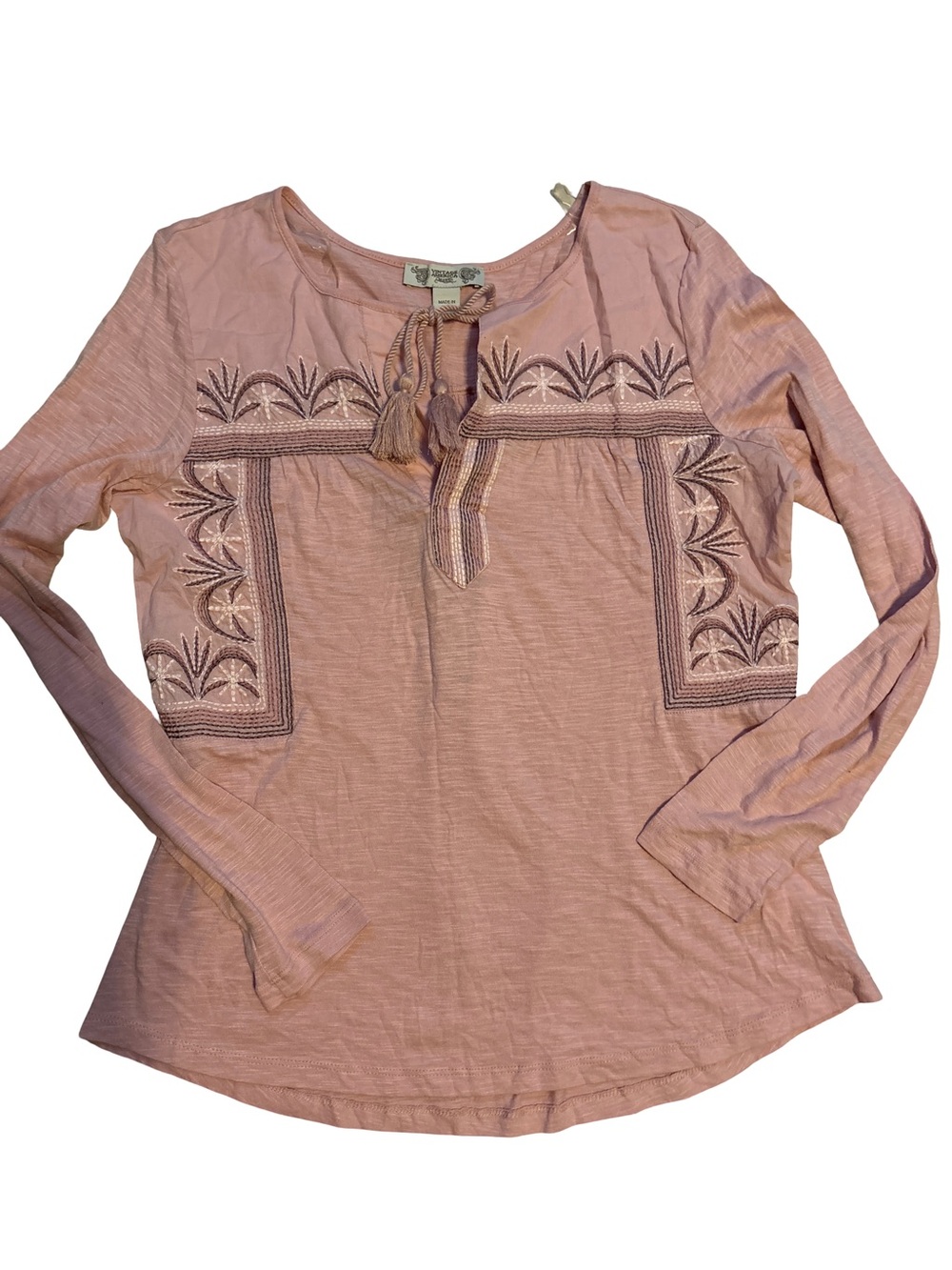 Vintage America Dusty Rose Embroidered Long-Sleeve Peasant Top